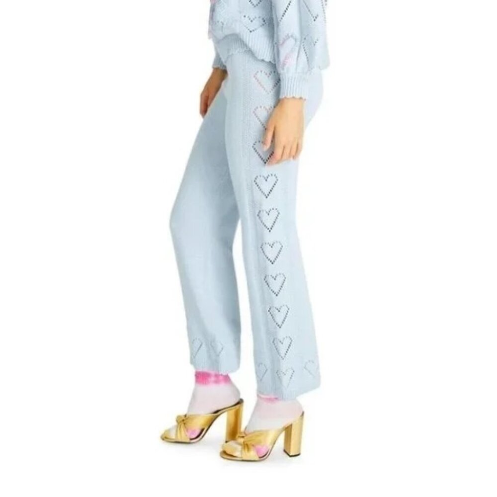 LoveShackFancy Toro Heart Blue Crochet Knit Joggers NWT